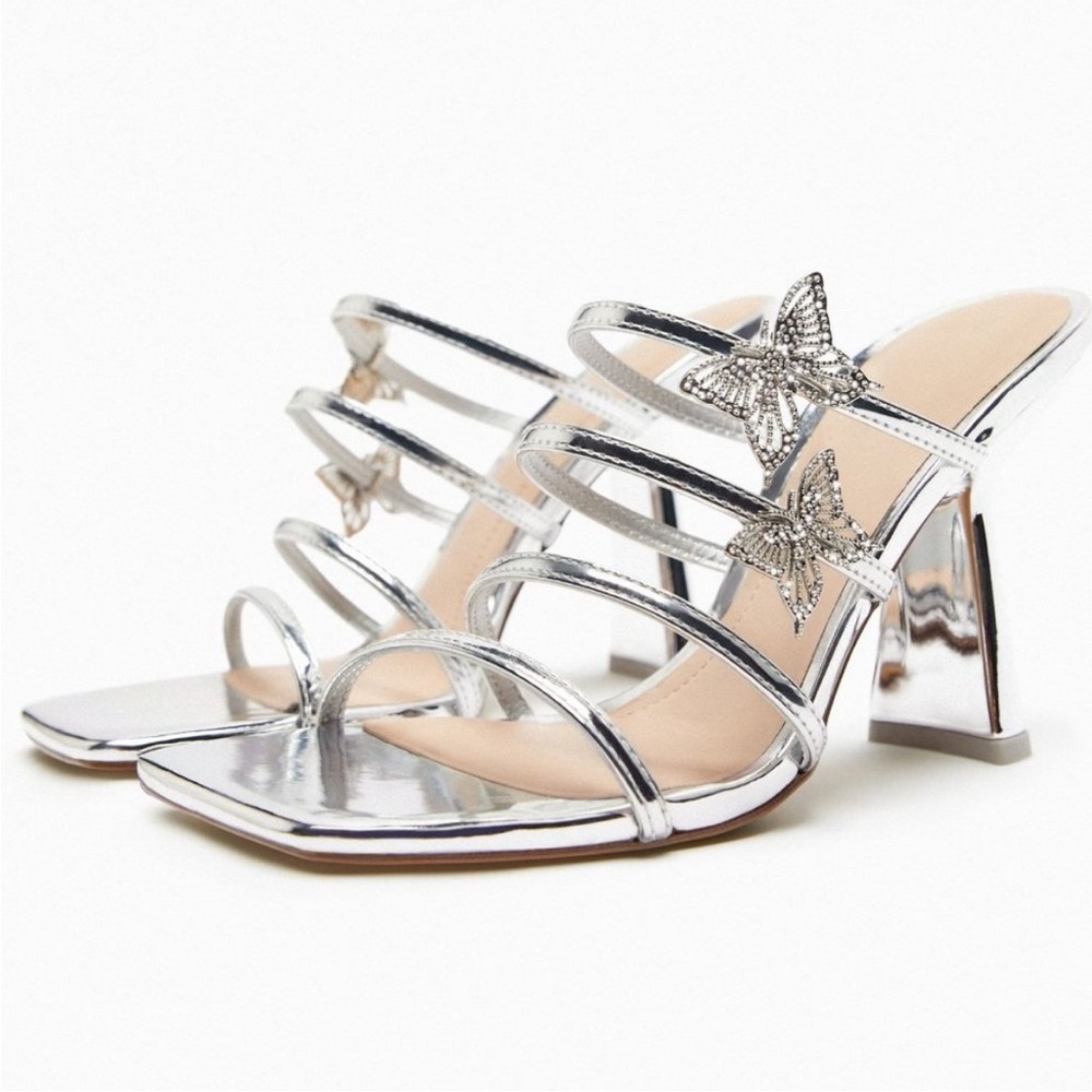 ZARA METALLIC HEEL WITH BUTTERFLY DETAIL